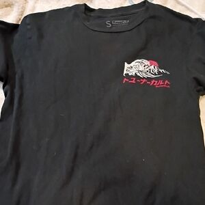 Black Graphic Tee with Red and White Design